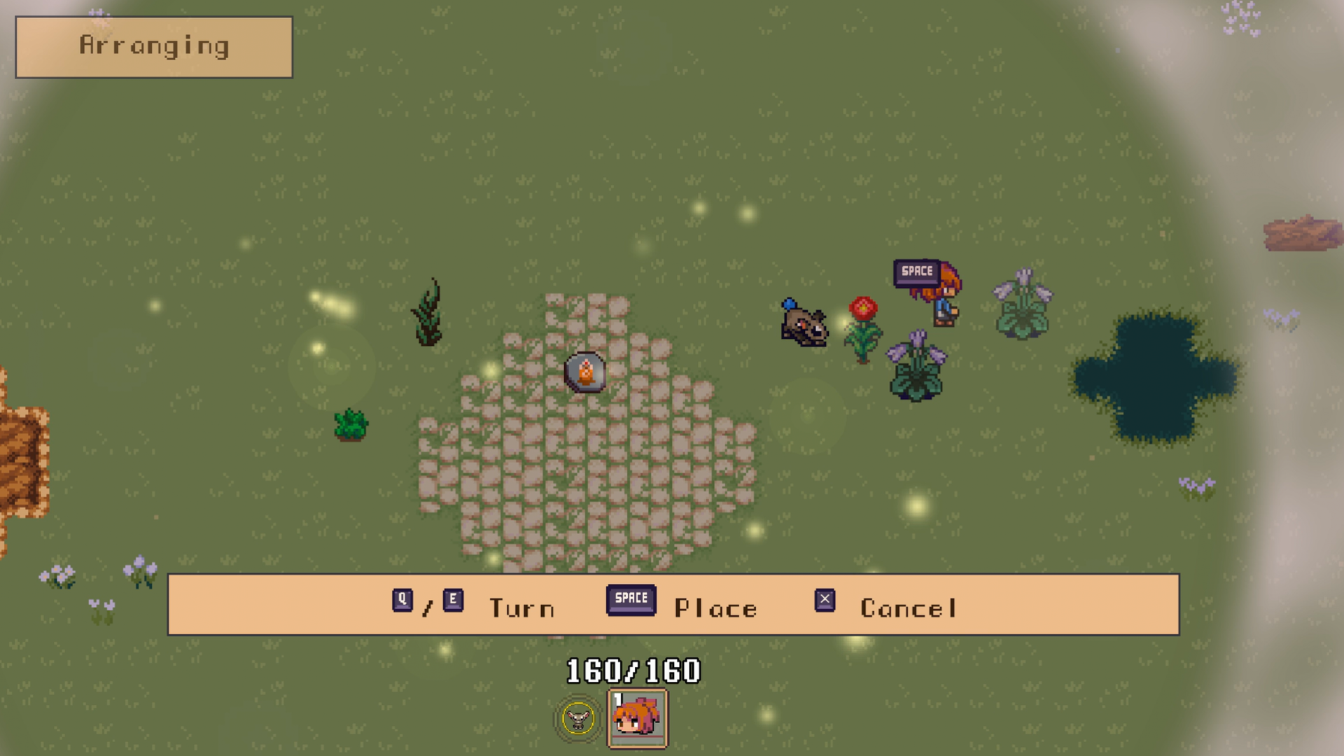 Arranging the Inner Garden, turning a plant before setting it down