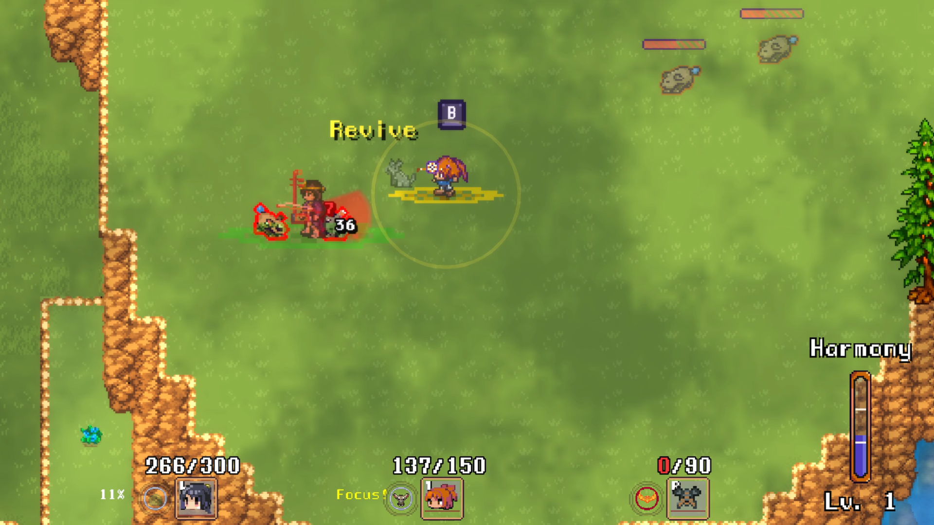 A friend has fainted and waits nearby as a spirit while another stands close to bring them back